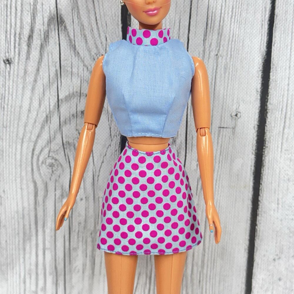 Barbie Vtg 1990s Fashion Favorite Skirt and Top Matching Set Blue & Pink
